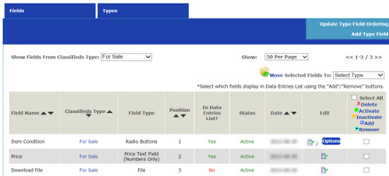 Classifieds List Type Fields