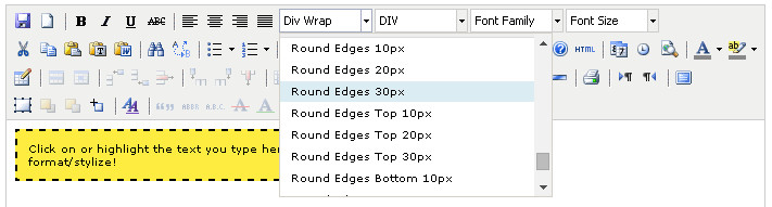 Content Editor, add div with rounded edges