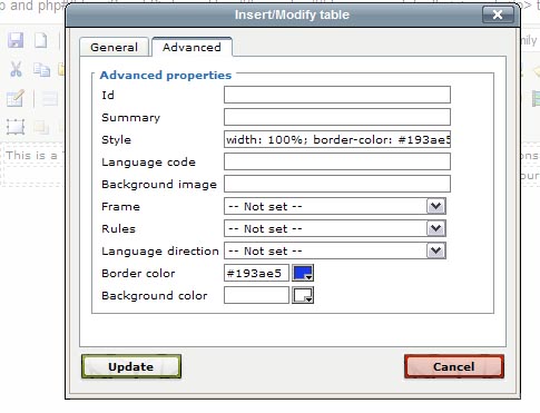 Advanced Table Properties, Ultimate Web Builder software
