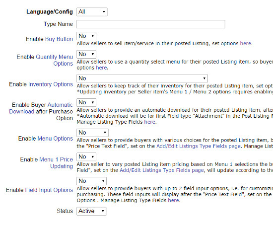 Listings Configure Type