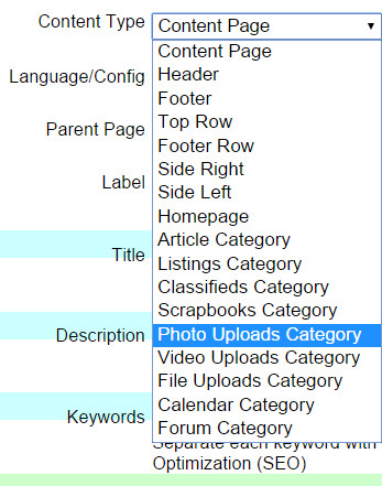 Photo Uploads Category Page Type